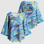 NAIDOC Week 2026 Kimono Sleeve Blouse Dreaming of Whales Aboriginal Dot Art