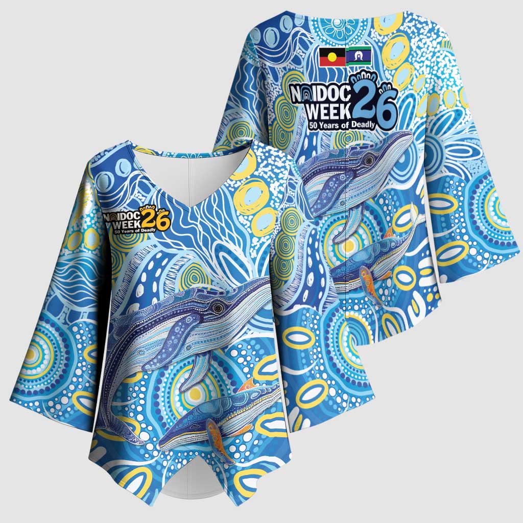 NAIDOC Week 2026 Kimono Sleeve Blouse Dreaming of Whales Aboriginal Dot Art