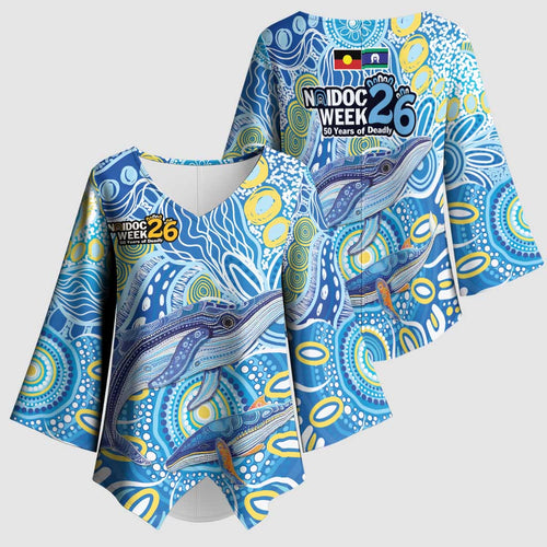 NAIDOC Week 2026 Kimono Sleeve Blouse Dreaming of Whales Aboriginal Dot Art