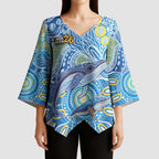 NAIDOC Week 2026 Kimono Sleeve Blouse Dreaming of Whales Aboriginal Dot Art