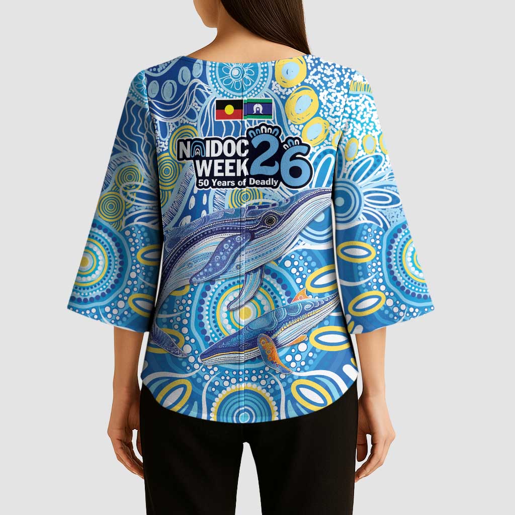 NAIDOC Week 2026 Kimono Sleeve Blouse Dreaming of Whales Aboriginal Dot Art
