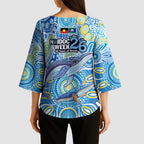 NAIDOC Week 2026 Kimono Sleeve Blouse Dreaming of Whales Aboriginal Dot Art