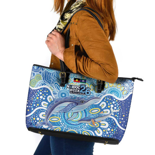 NAIDOC Week 2026 Leather Tote Bag Dreaming of Whales Aboriginal Dot Art