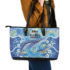 NAIDOC Week 2026 Leather Tote Bag Dreaming of Whales Aboriginal Dot Art