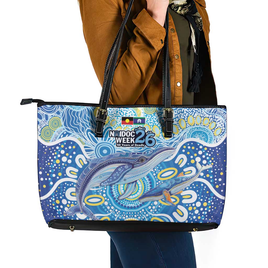 NAIDOC Week 2026 Leather Tote Bag Dreaming of Whales Aboriginal Dot Art