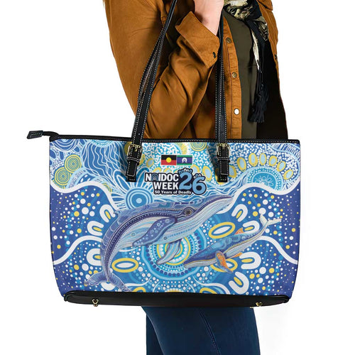 NAIDOC Week 2026 Leather Tote Bag Dreaming of Whales Aboriginal Dot Art