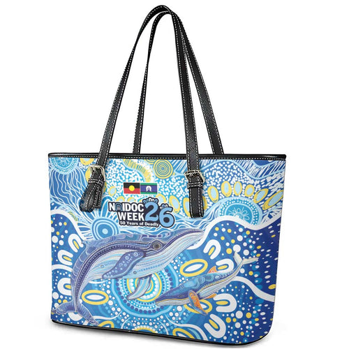NAIDOC Week 2026 Leather Tote Bag Dreaming of Whales Aboriginal Dot Art