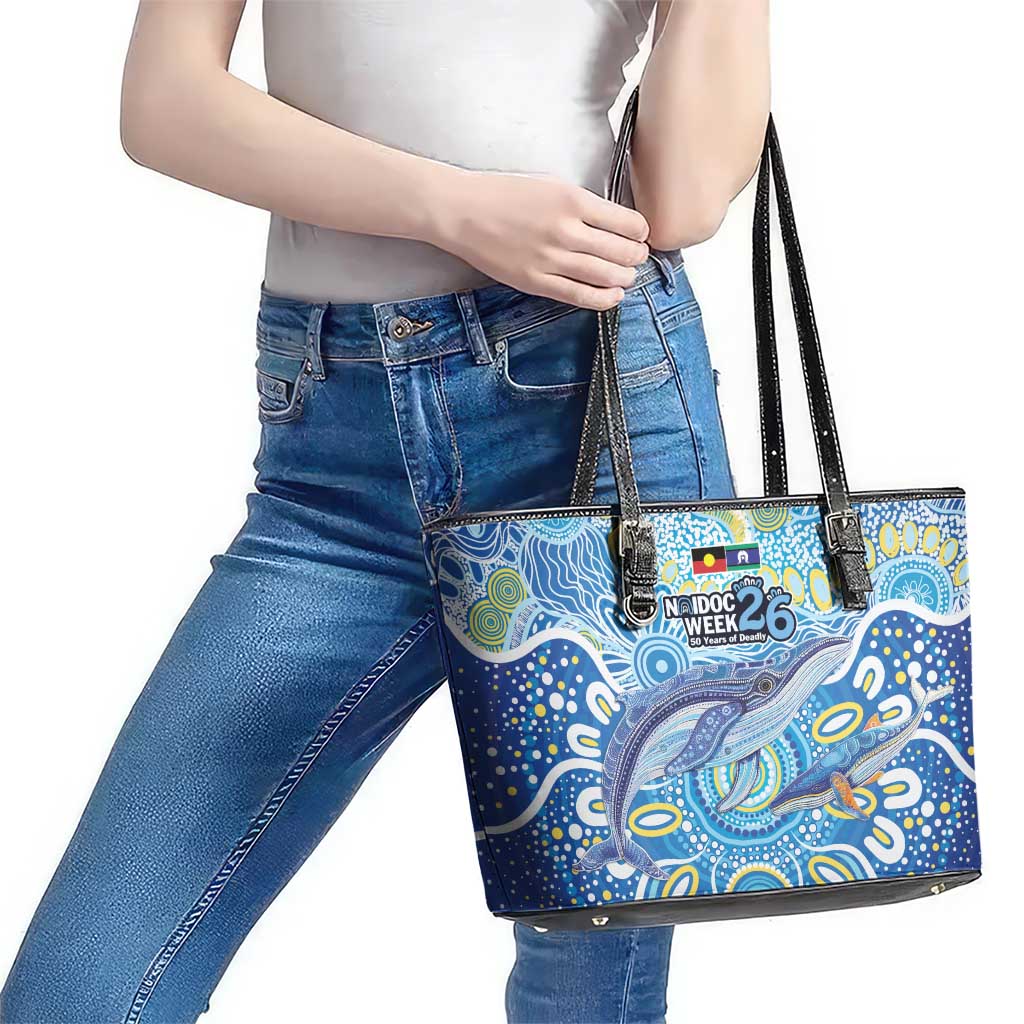 NAIDOC Week 2026 Leather Tote Bag Dreaming of Whales Aboriginal Dot Art