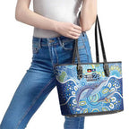 NAIDOC Week 2026 Leather Tote Bag Dreaming of Whales Aboriginal Dot Art