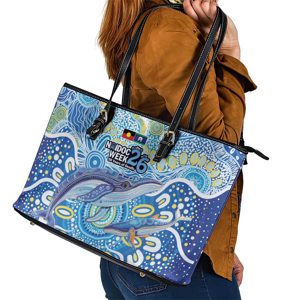 NAIDOC Week 2026 Leather Tote Bag Dreaming of Whales Aboriginal Dot Art