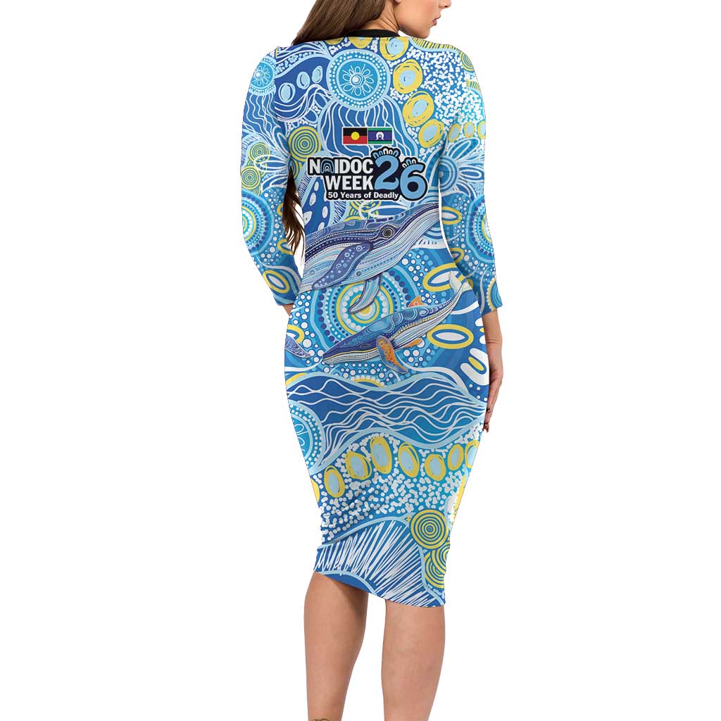 NAIDOC Week 2026 Long Sleeve Bodycon Dress Dreaming of Whales Aboriginal Dot Art