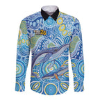 NAIDOC Week 2026 Long Sleeve Button Shirt Dreaming of Whales Aboriginal Dot Art