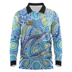 NAIDOC Week 2026 Long Sleeve Polo Shirt Dreaming of Whales Aboriginal Dot Art