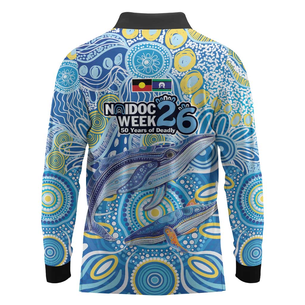 NAIDOC Week 2026 Long Sleeve Polo Shirt Dreaming of Whales Aboriginal Dot Art