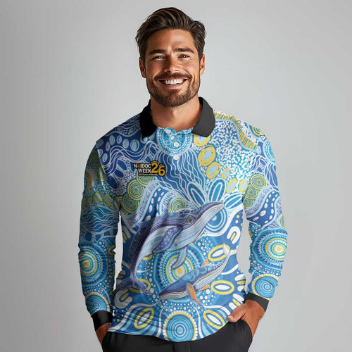 NAIDOC Week 2026 Long Sleeve Polo Shirt Dreaming of Whales Aboriginal Dot Art