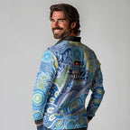 NAIDOC Week 2026 Long Sleeve Polo Shirt Dreaming of Whales Aboriginal Dot Art