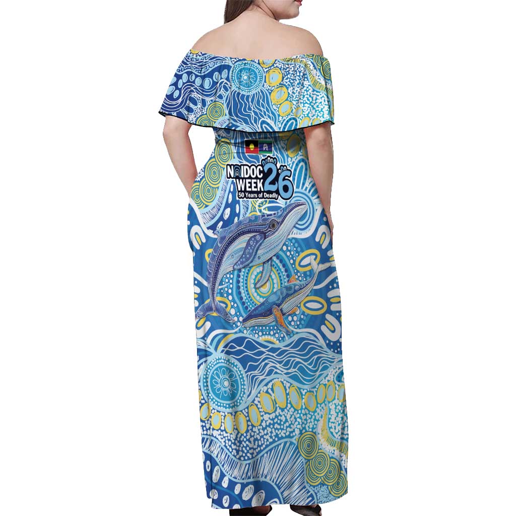NAIDOC Week 2026 Off Shoulder Maxi Dress Dreaming of Whales Aboriginal Dot Art