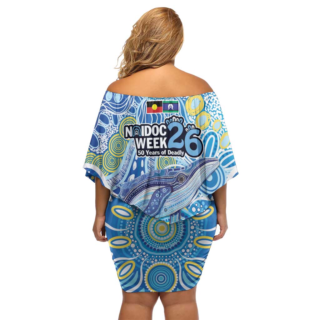 NAIDOC Week 2026 Off Shoulder Short Dress Dreaming of Whales Aboriginal Dot Art