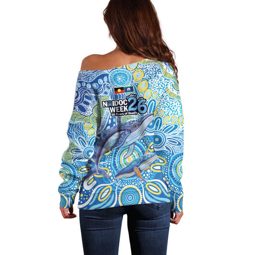 NAIDOC Week 2026 Off Shoulder Sweater Dreaming of Whales Aboriginal Dot Art