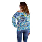 NAIDOC Week 2026 Off Shoulder Sweater Dreaming of Whales Aboriginal Dot Art