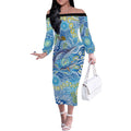 NAIDOC Week 2026 Off The Shoulder Long Sleeve Dress Dreaming of Whales Aboriginal Dot Art