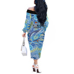 NAIDOC Week 2026 Off The Shoulder Long Sleeve Dress Dreaming of Whales Aboriginal Dot Art