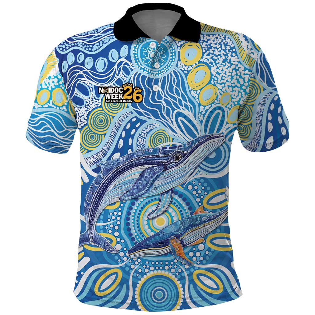 NAIDOC Week 2026 Polo Shirt Dreaming of Whales Aboriginal Dot Art