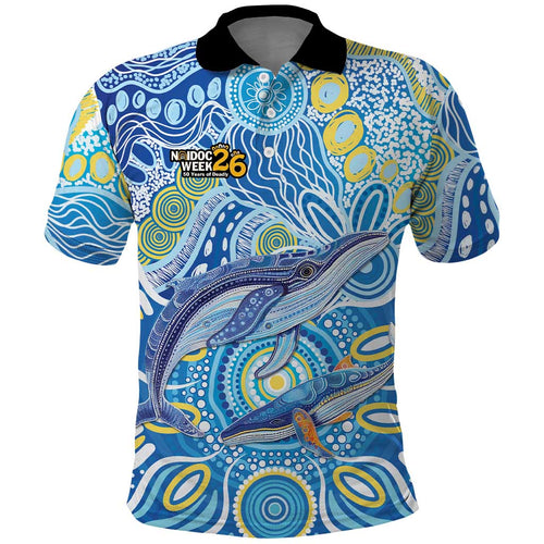 NAIDOC Week 2026 Polo Shirt Dreaming of Whales Aboriginal Dot Art