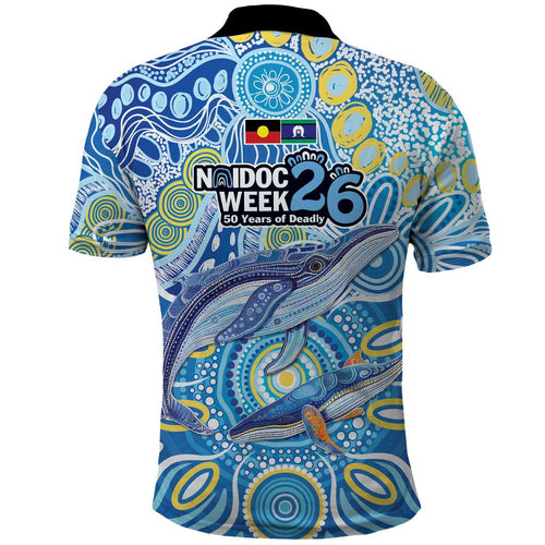 NAIDOC Week 2026 Polo Shirt Dreaming of Whales Aboriginal Dot Art