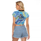 NAIDOC Week 2026 Raglan Cropped T Shirt Dreaming of Whales Aboriginal Dot Art