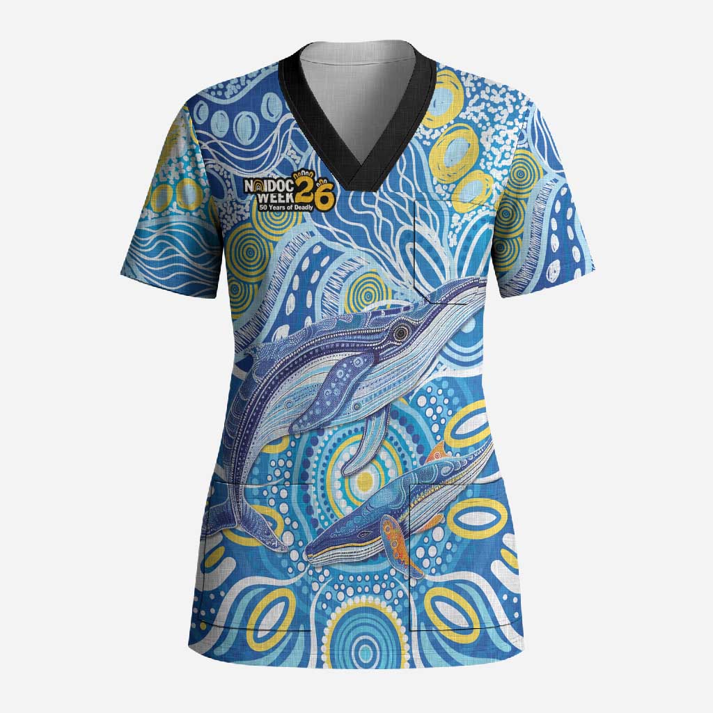 NAIDOC Week 2026 Scrub Top Dreaming of Whales Aboriginal Dot Art