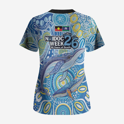 NAIDOC Week 2026 Scrub Top Dreaming of Whales Aboriginal Dot Art