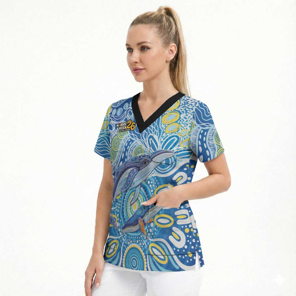 NAIDOC Week 2026 Scrub Top Dreaming of Whales Aboriginal Dot Art