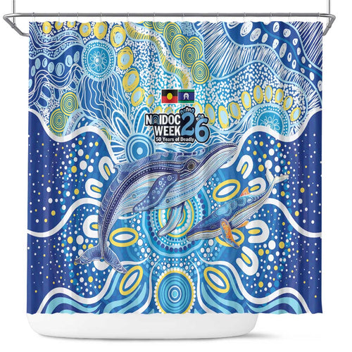 NAIDOC Week 2026 Shower Curtain Dreaming of Whales Aboriginal Dot Art