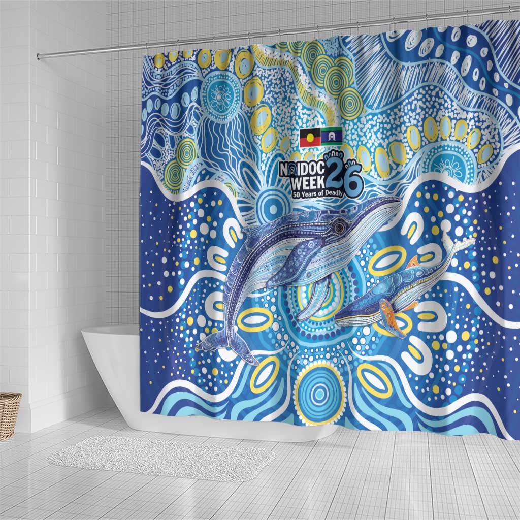 NAIDOC Week 2026 Shower Curtain Dreaming of Whales Aboriginal Dot Art