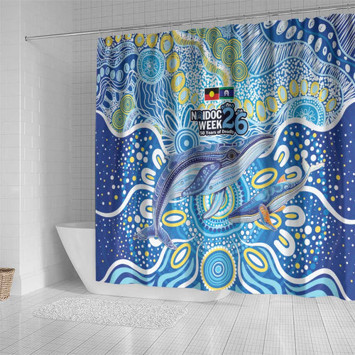 NAIDOC Week 2026 Shower Curtain Dreaming of Whales Aboriginal Dot Art