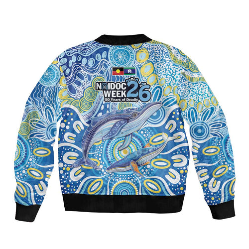 NAIDOC Week 2026 Sleeve Zip Bomber Jacket Dreaming of Whales Aboriginal Dot Art