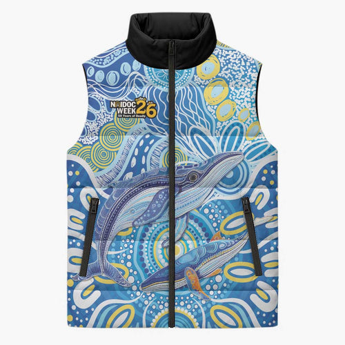 NAIDOC Week 2026 Sleeveless Puffer Jacket Dreaming of Whales Aboriginal Dot Art