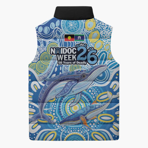 NAIDOC Week 2026 Sleeveless Puffer Jacket Dreaming of Whales Aboriginal Dot Art