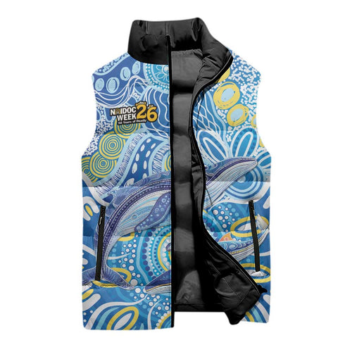 NAIDOC Week 2026 Sleeveless Puffer Jacket Dreaming of Whales Aboriginal Dot Art