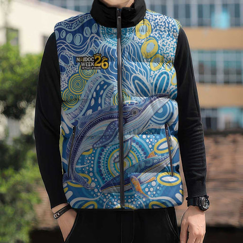 NAIDOC Week 2026 Sleeveless Puffer Jacket Dreaming of Whales Aboriginal Dot Art
