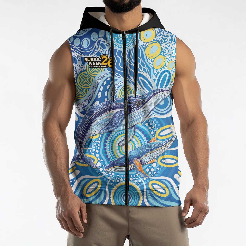NAIDOC Week 2026 Sleeveless Zip Hoodie Dreaming of Whales Aboriginal Dot Art