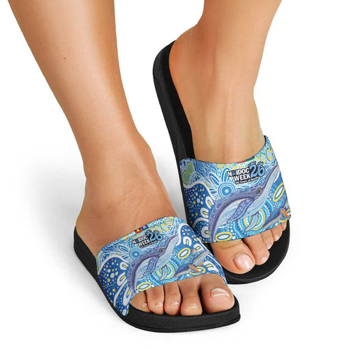 NAIDOC Week 2026 Slide Sandals Dreaming of Whales Aboriginal Dot Art