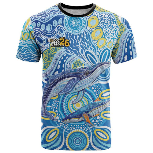 NAIDOC Week 2026 T Shirt Dreaming of Whales Aboriginal Dot Art