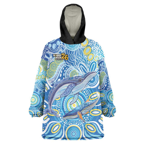 NAIDOC Week 2026 Wearable Blanket Hoodie Dreaming of Whales Aboriginal Dot Art