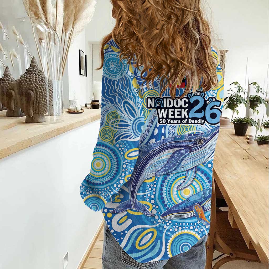 NAIDOC Week 2026 Women Casual Shirt Dreaming of Whales Aboriginal Dot Art