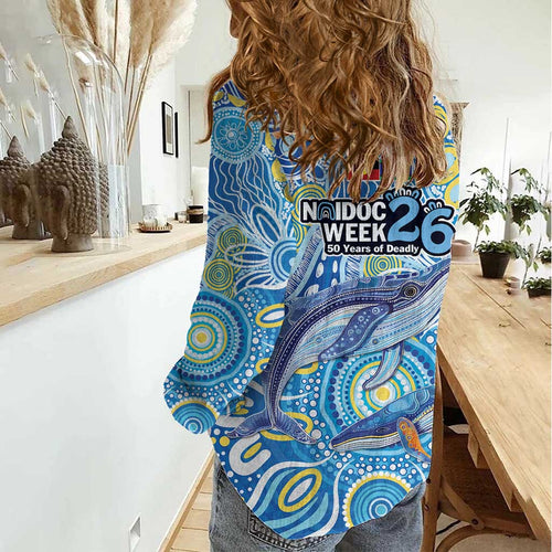 NAIDOC Week 2026 Women Casual Shirt Dreaming of Whales Aboriginal Dot Art