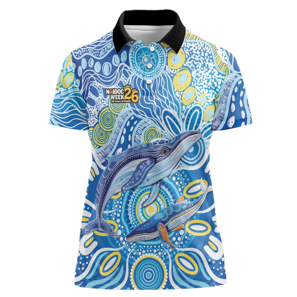 NAIDOC Week 2026 Women Polo Shirt Dreaming of Whales Aboriginal Dot Art