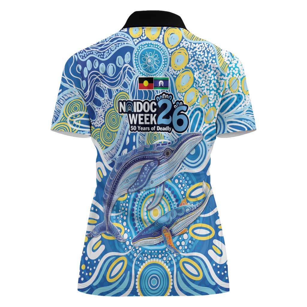NAIDOC Week 2026 Women Polo Shirt Dreaming of Whales Aboriginal Dot Art