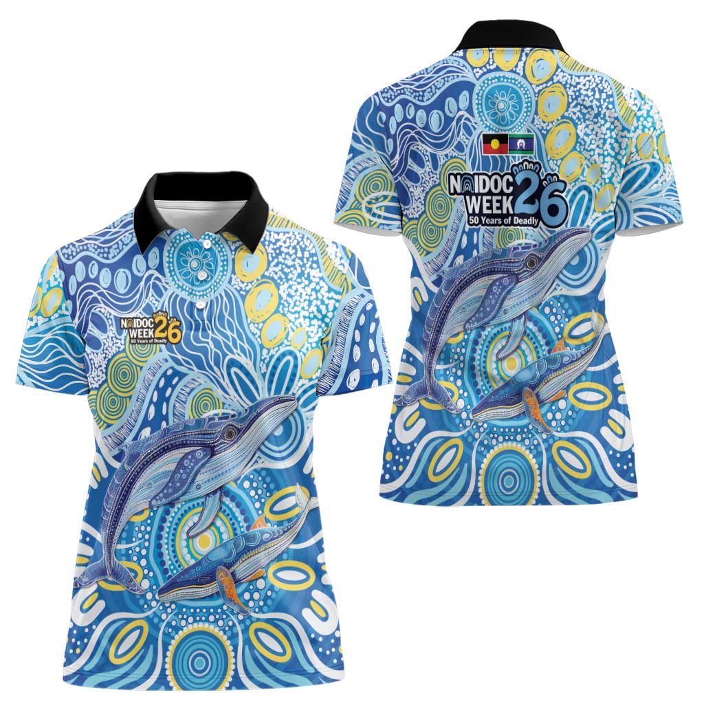 NAIDOC Week 2026 Women Polo Shirt Dreaming of Whales Aboriginal Dot Art